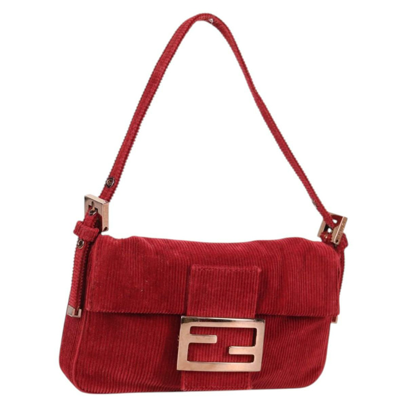 【日本直送】FENDI 迷你 Mamma Baguette 手袋 燈芯絨 紅色 正品 yk19405V-0