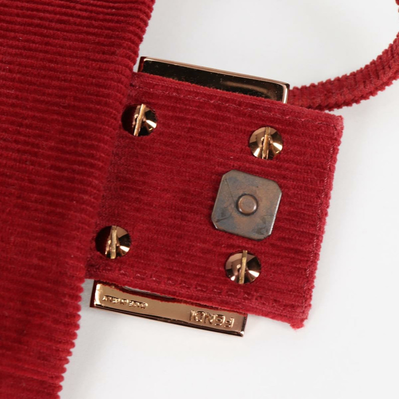 【日本直送】FENDI 迷你 Mamma Baguette 手袋 燈芯絨 紅色 正品 yk19405V-8