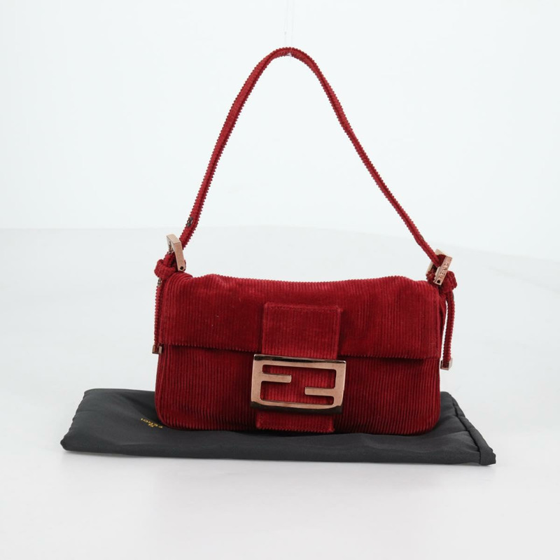 【日本直送】FENDI 迷你 Mamma Baguette 手袋 燈芯絨 紅色 正品 yk19405V-11