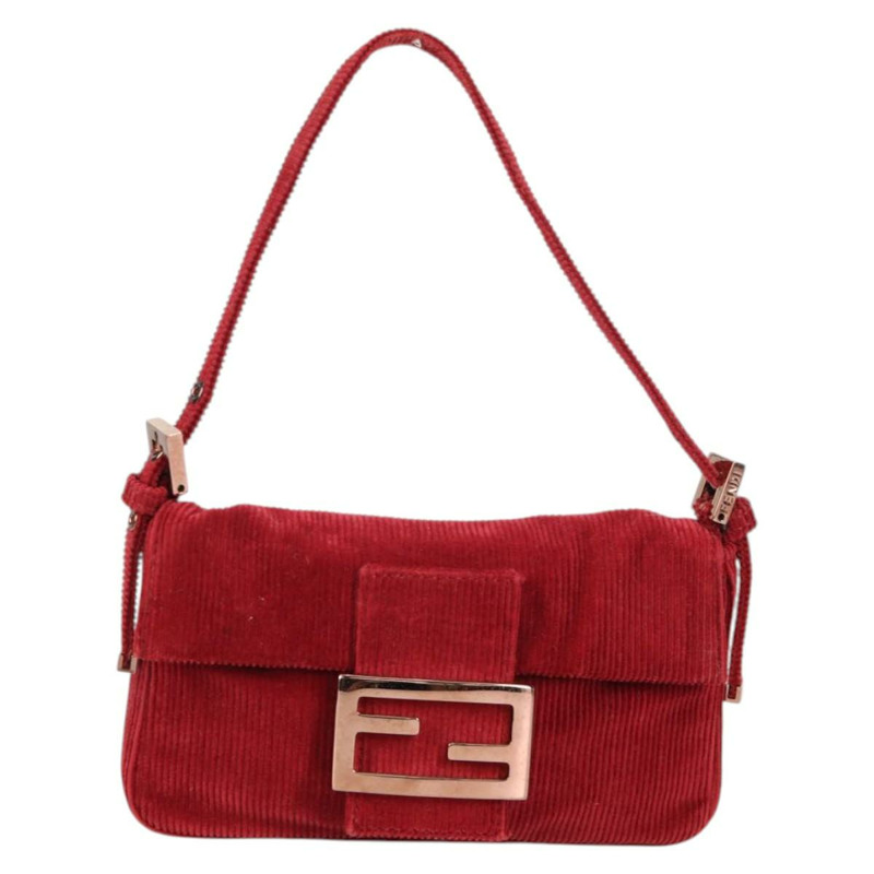 【日本直送】FENDI 迷你 Mamma Baguette 手袋 燈芯絨 紅色 正品 yk19405V-12
