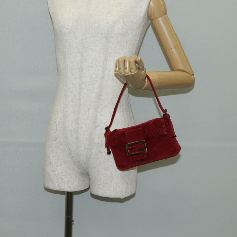 【日本直送】FENDI 迷你 Mamma Baguette 手袋 燈芯絨 紅色 正品 yk19405V-25
