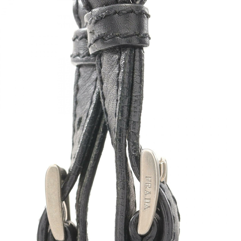 PRADA 黑色尼龍皮革單肩手提包，二手女士標誌-4