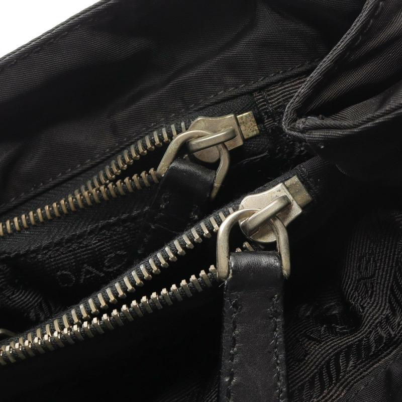 PRADA 黑色尼龍皮革單肩手提包，二手女士標誌-5