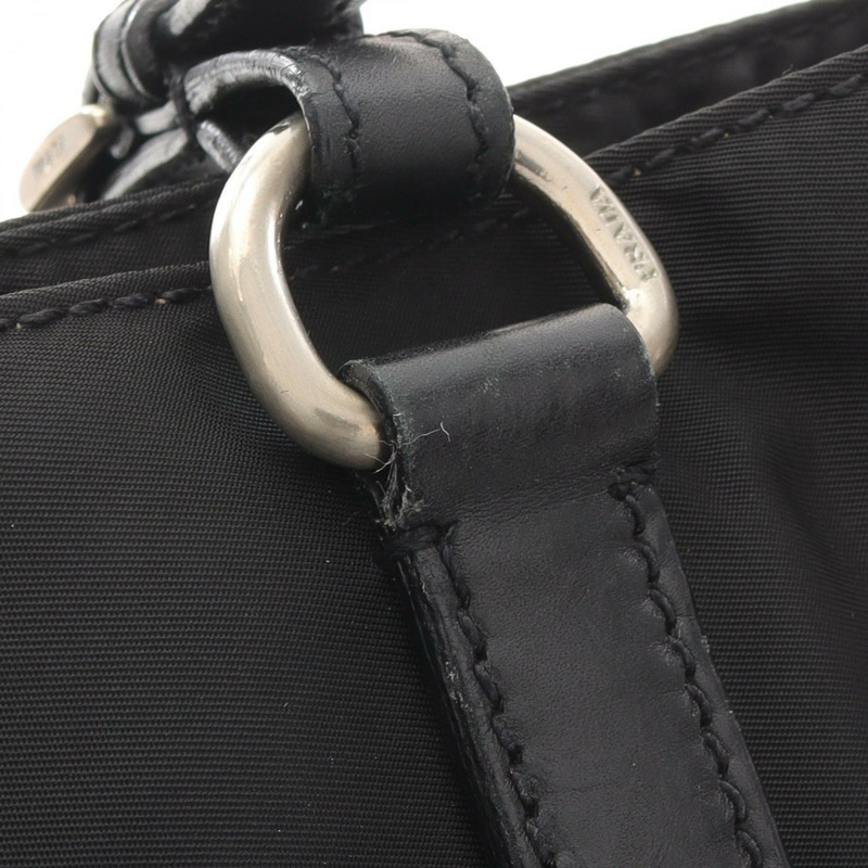 PRADA 黑色尼龍皮革單肩手提包，二手女士標誌-6