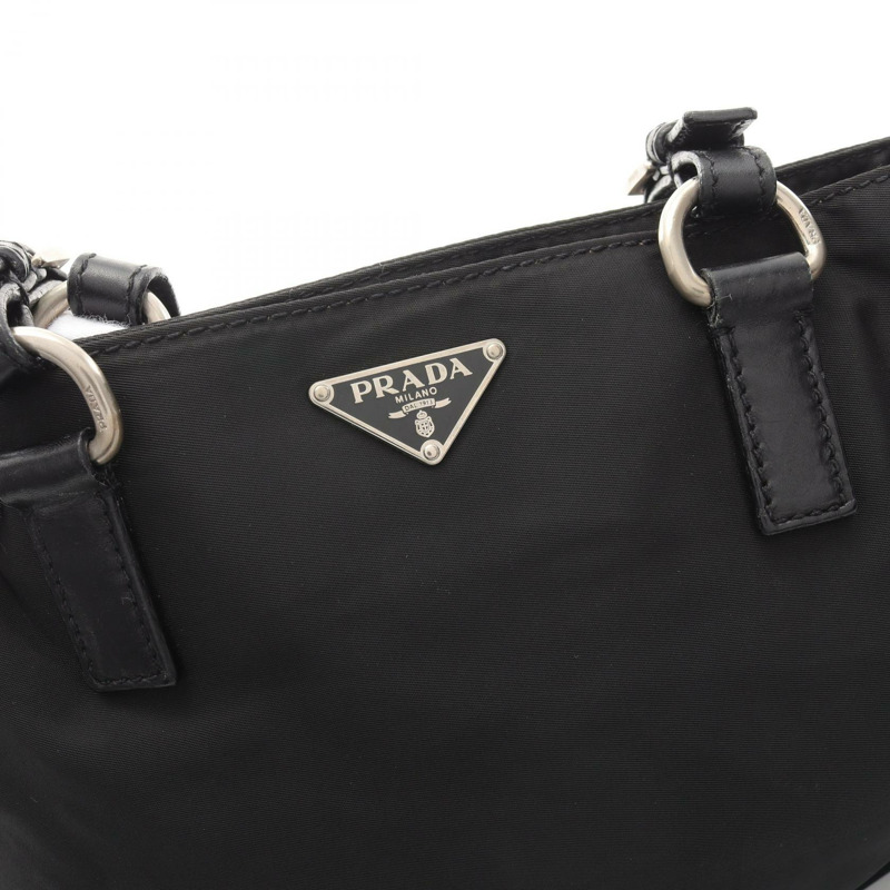 PRADA 黑色尼龍皮革單肩手提包，二手女士標誌-7