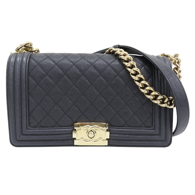 藍色 牛皮 菱格紋 荔枝紋 BOY 25 鍊帶 肩背包 金扣【CHANEL 香奈兒】 A67086-0