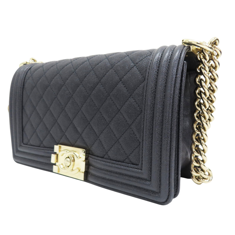 藍色 牛皮 菱格紋 荔枝紋 BOY 25 鍊帶 肩背包 金扣【CHANEL 香奈兒】 A67086-2