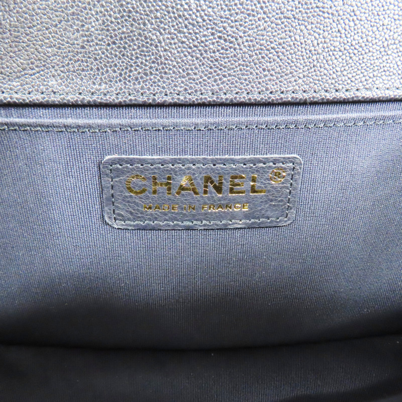 藍色 牛皮 菱格紋 荔枝紋 BOY 25 鍊帶 肩背包 金扣【CHANEL 香奈兒】 A67086-5