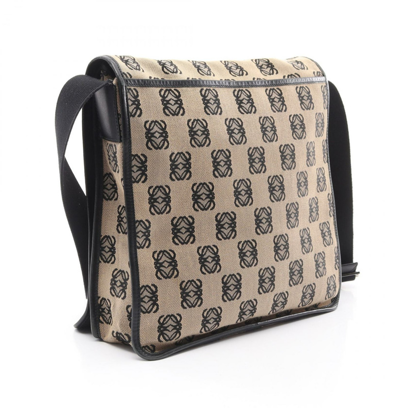 LOEWE Anagram 肩背包 帆布 皮革 米色 黑色 二手 女士-1