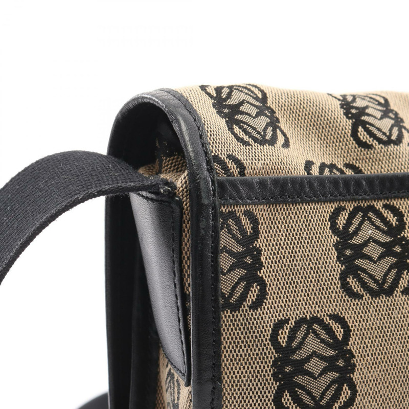 LOEWE Anagram 肩背包 帆布 皮革 米色 黑色 二手 女士-7