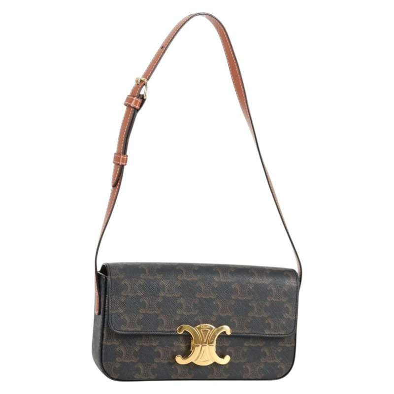 【日本直送】CELINE Triomphe Claude 單肩包 PVC 皮革 黑金 正品 yk19380M-0