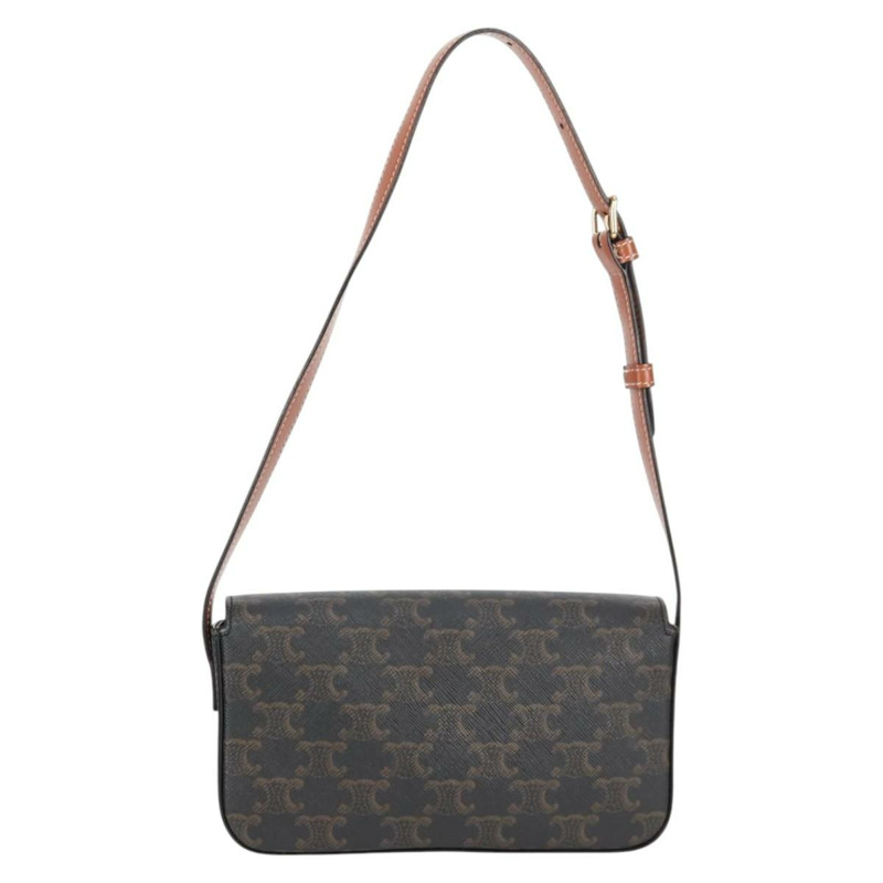 【日本直送】CELINE Triomphe Claude 單肩包 PVC 皮革 黑金 正品 yk19380M-1