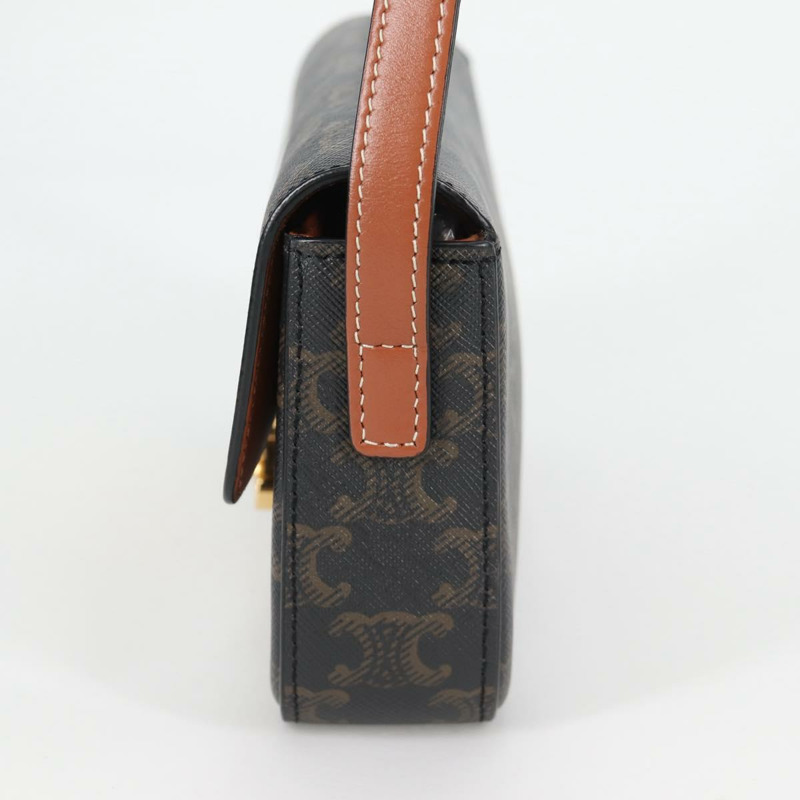 【日本直送】CELINE Triomphe Claude 單肩包 PVC 皮革 黑金 正品 yk19380M-2