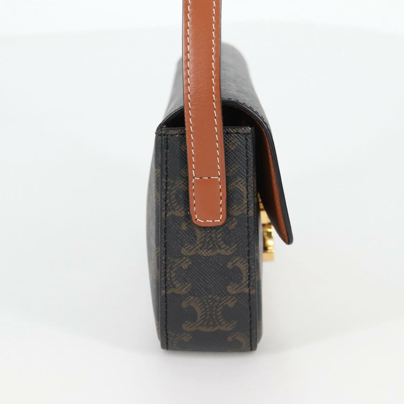 【日本直送】CELINE Triomphe Claude 單肩包 PVC 皮革 黑金 正品 yk19380M-3