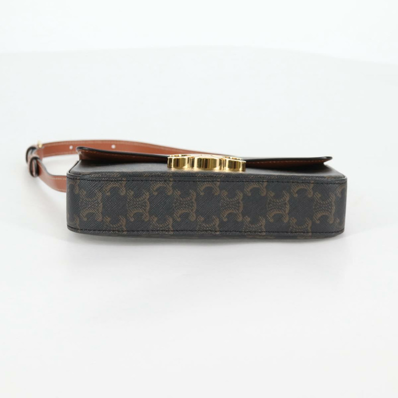 【日本直送】CELINE Triomphe Claude 單肩包 PVC 皮革 黑金 正品 yk19380M-4