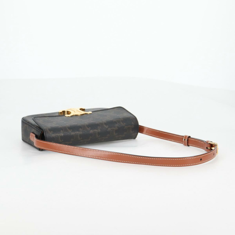 【日本直送】CELINE Triomphe Claude 單肩包 PVC 皮革 黑金 正品 yk19380M-6