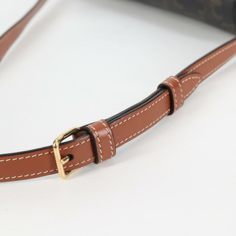 【日本直送】CELINE Triomphe Claude 單肩包 PVC 皮革 黑金 正品 yk19380M-7