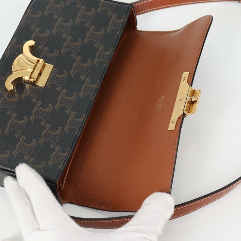 【日本直送】CELINE Triomphe Claude 單肩包 PVC 皮革 黑金 正品 yk19380M-9