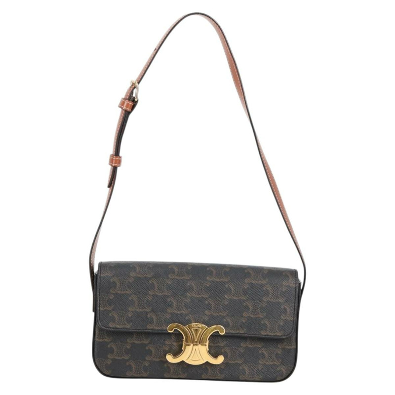 【日本直送】CELINE Triomphe Claude 單肩包 PVC 皮革 黑金 正品 yk19380M-12