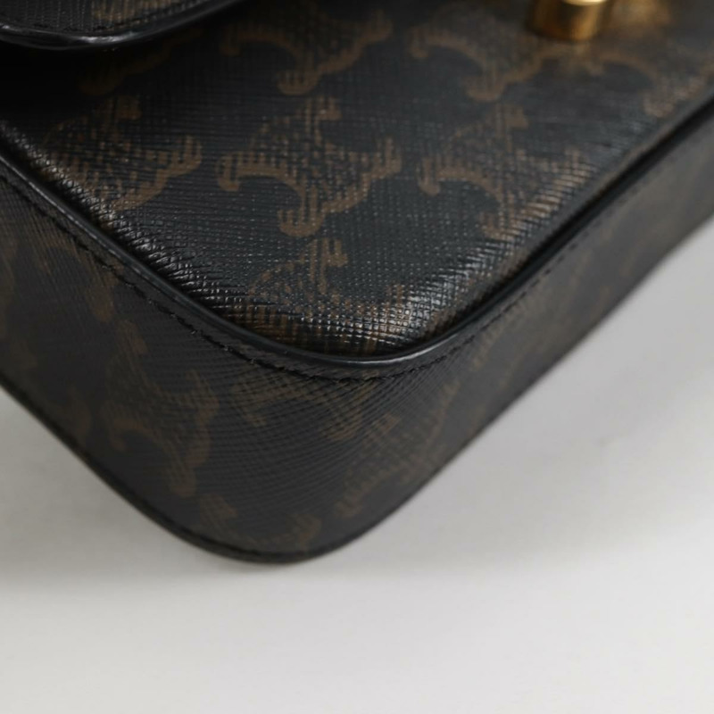 【日本直送】CELINE Triomphe Claude 單肩包 PVC 皮革 黑金 正品 yk19380M-13