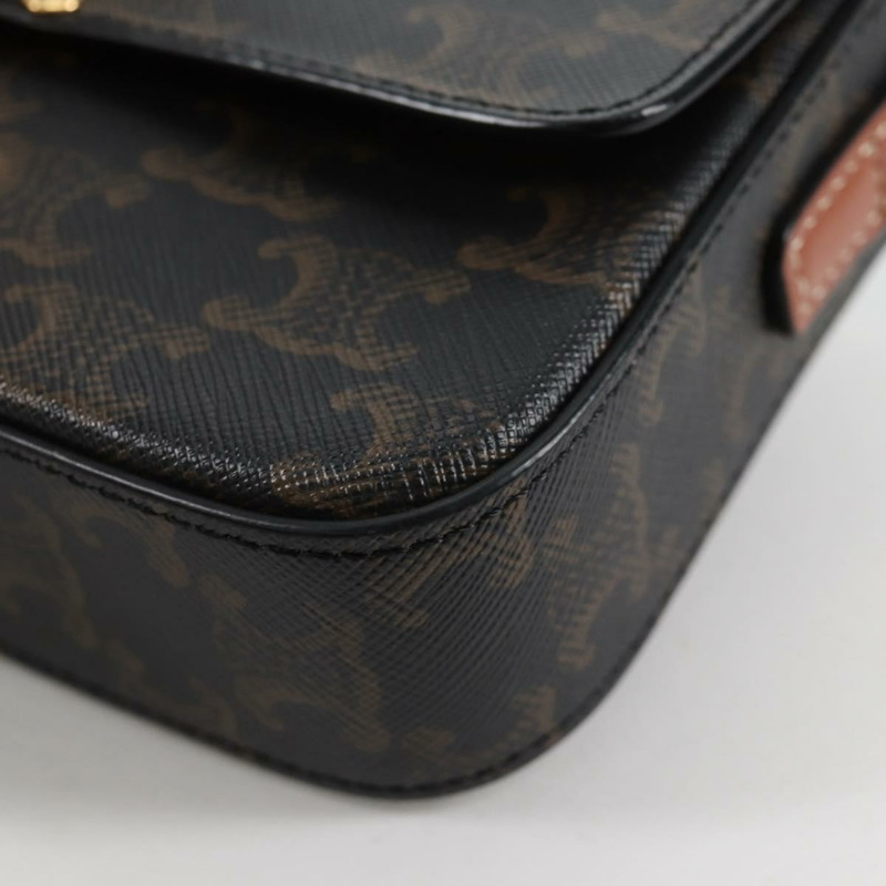 【日本直送】CELINE Triomphe Claude 單肩包 PVC 皮革 黑金 正品 yk19380M-14