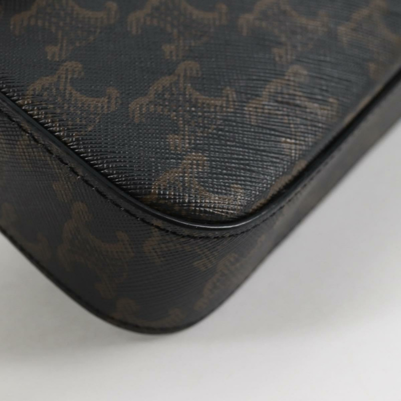 【日本直送】CELINE Triomphe Claude 單肩包 PVC 皮革 黑金 正品 yk19380M-15