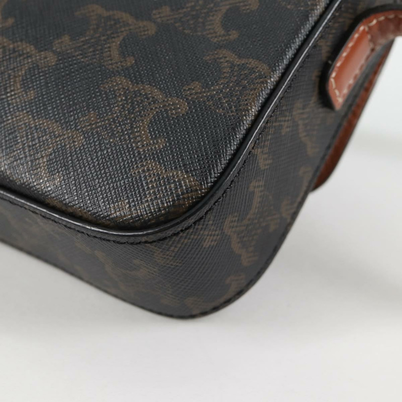 【日本直送】CELINE Triomphe Claude 單肩包 PVC 皮革 黑金 正品 yk19380M-16