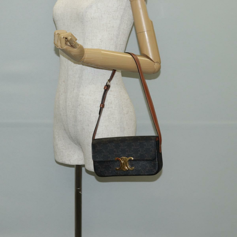 【日本直送】CELINE Triomphe Claude 單肩包 PVC 皮革 黑金 正品 yk19380M-22