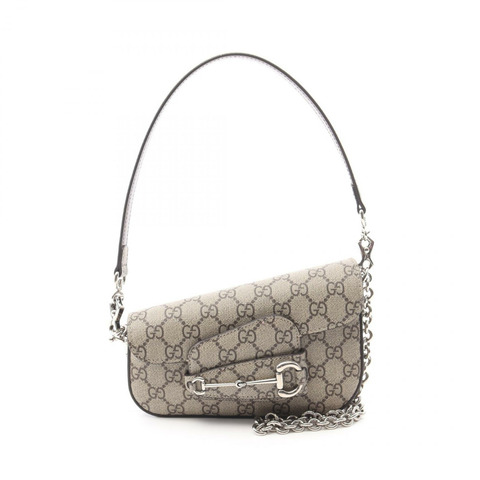 GUCCI Horsebit 1955 GG Supreme 單肩包 774209 帆布皮革米色二手