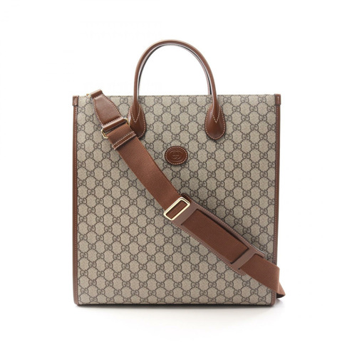 GUCCI 互扣式 G 中型 GG Supreme 斜背包 674155 帆布 米色