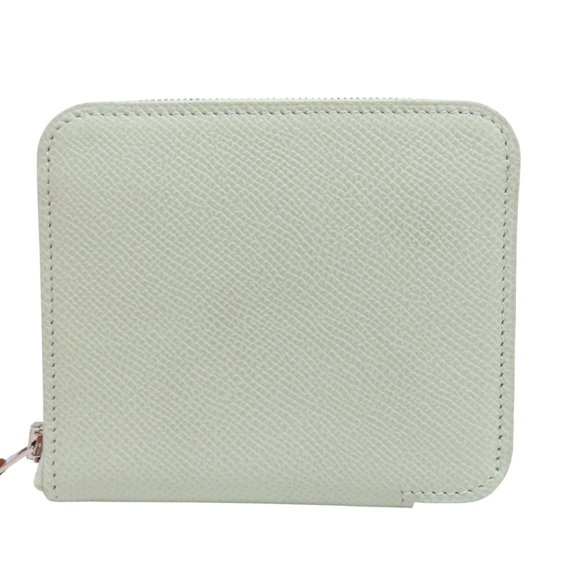 氣泡綠 Epsom 牛皮 拉鍊 Silk In Compact 短夾 U刻【HERMES 愛馬仕】-1
