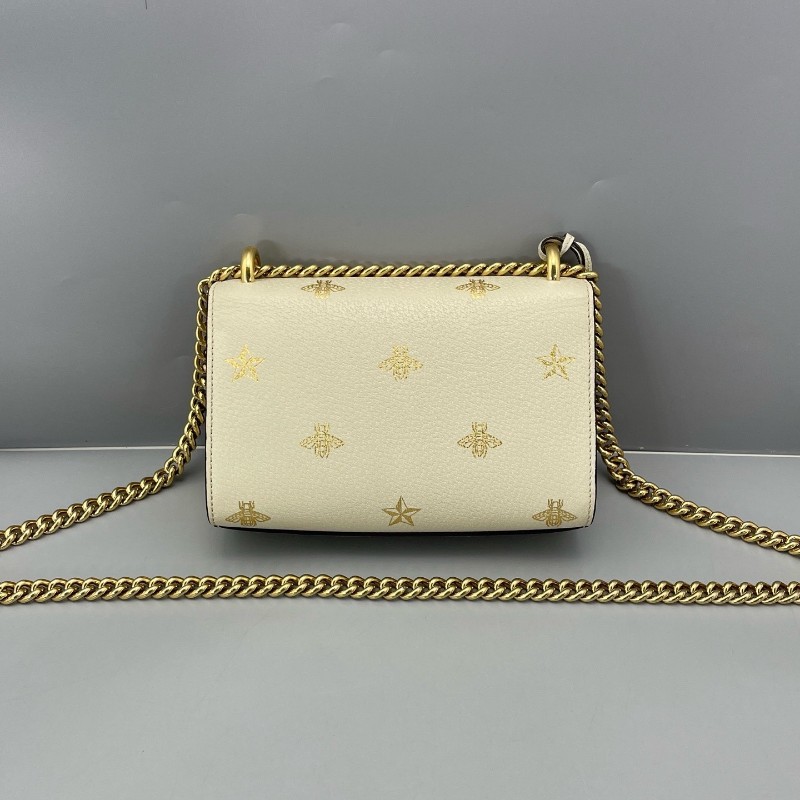 Gucci古馳 月光寶盒燙金小蜜蜂白色 肩背包斜背包 20*12*7cm-1