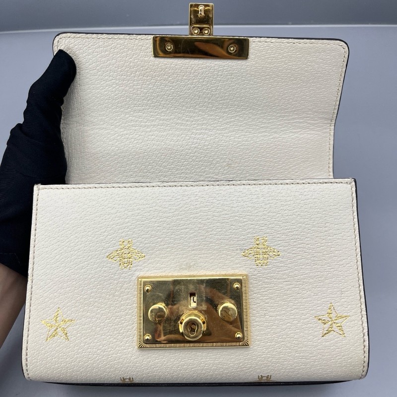 Gucci古馳 月光寶盒燙金小蜜蜂白色 肩背包斜背包 20*12*7cm-5