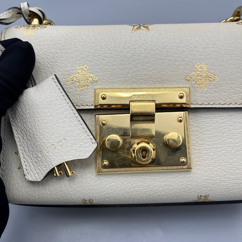 Gucci古馳 月光寶盒燙金小蜜蜂白色 肩背包斜背包 20*12*7cm-6
