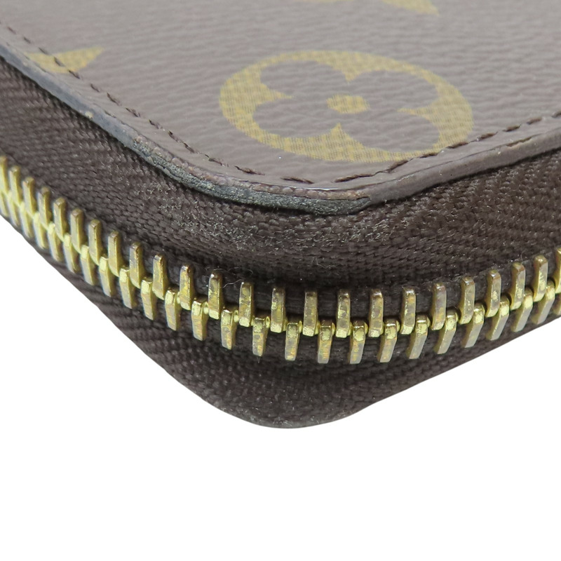 棕色 原花帆布 ZIP 拉鍊長夾 M60742 金扣【LOUIS VUITTON 路易威登】 M60742-8