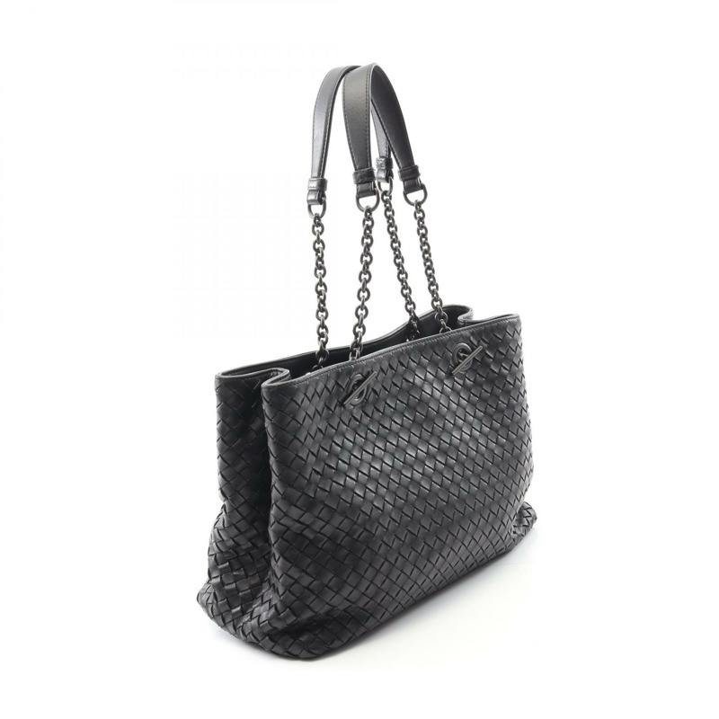 BOTTEGA VENETA Intrecciato 單肩包 手提包 皮革 黑色 二手 女士-1