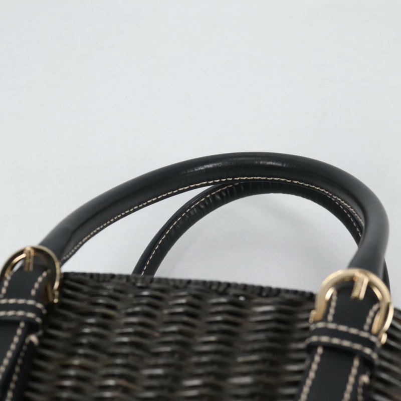 【日本直送】Salvatore Ferragamo Gancini 手提包 藤條 黑金 正品 142185V-7