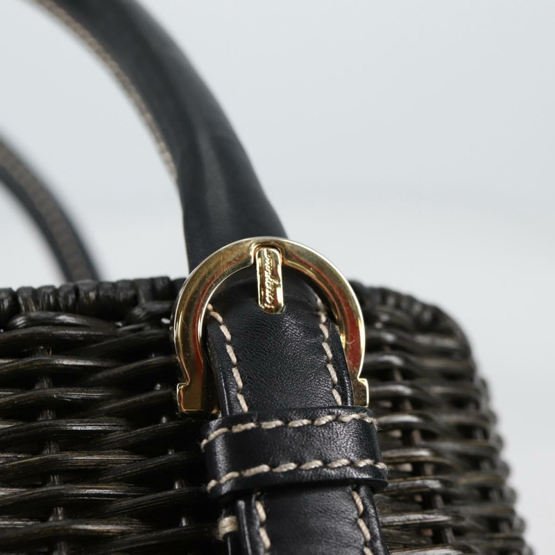 【日本直送】Salvatore Ferragamo Gancini 手提包 藤條 黑金 正品 142185V-16