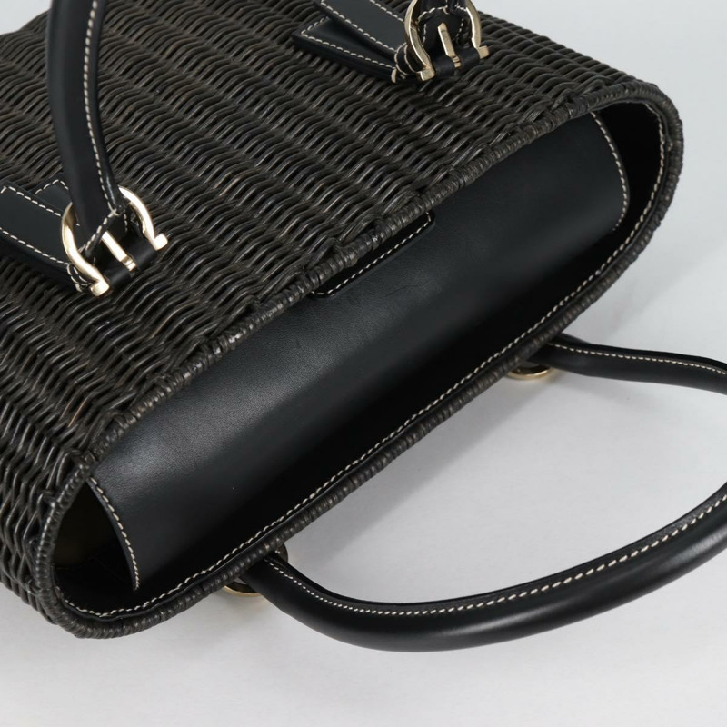 【日本直送】Salvatore Ferragamo Gancini 手提包 藤條 黑金 正品 142182V-5