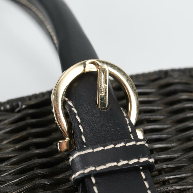 【日本直送】Salvatore Ferragamo Gancini 手提包 藤條 黑金 正品 142182V-17
