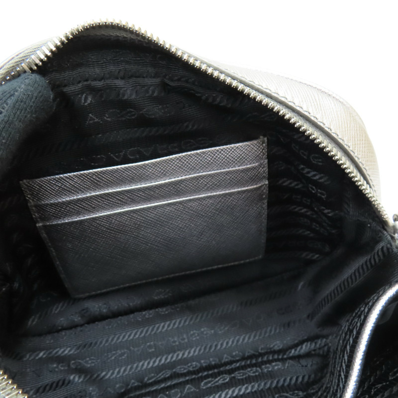 銀色 防刮牛皮 兩用包 銀扣【PRADA 普拉達】-5