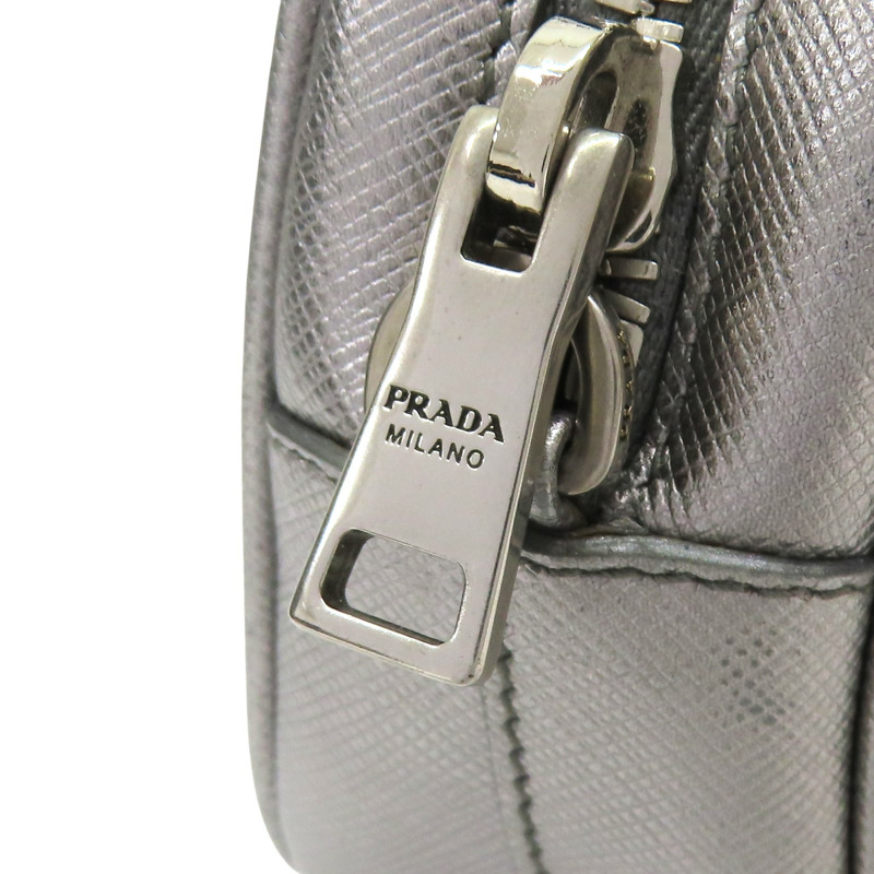 銀色 防刮牛皮 兩用包 銀扣【PRADA 普拉達】-15