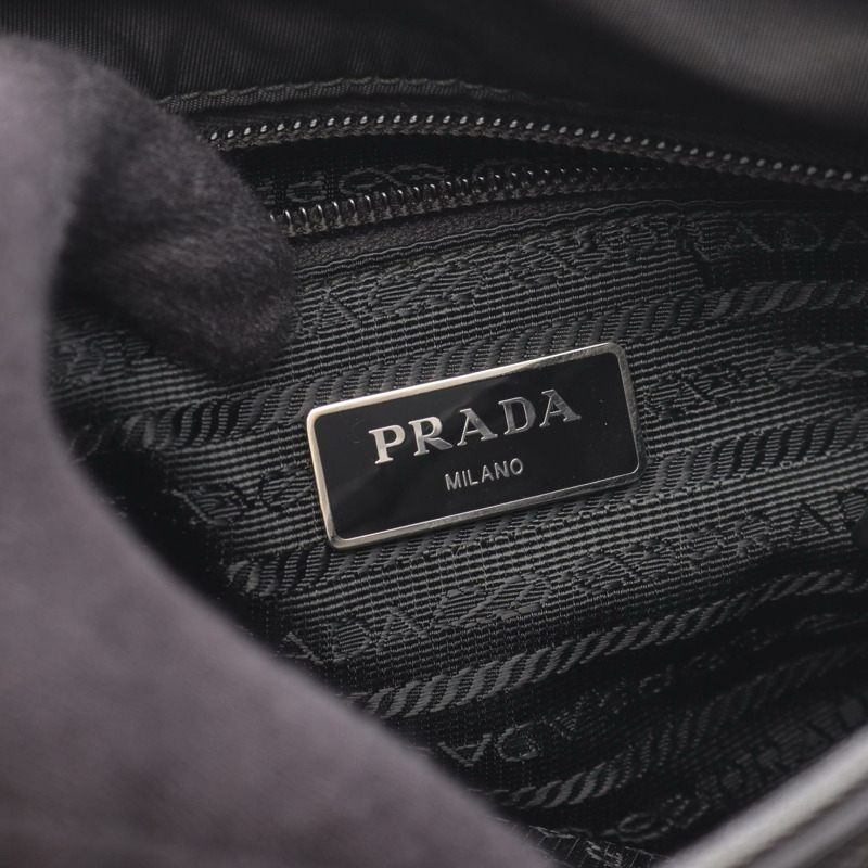 PRADA 斜背包 V167 尼龍十字紋皮革黑色二手男女通用-3