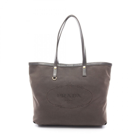 PRADA 單肩手提包 帆布 皮革 棕色 二手 女士