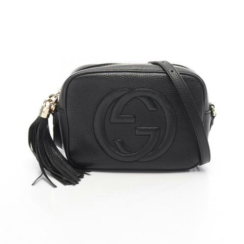 GUCCI Soho Disco 包 互扣式 G 肩包 308364 皮革 黑色 二手 女士