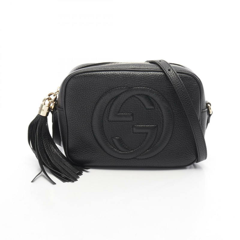 GUCCI Soho Disco 包 互扣式 G 肩包 308364 皮革 黑色 二手 女士-0