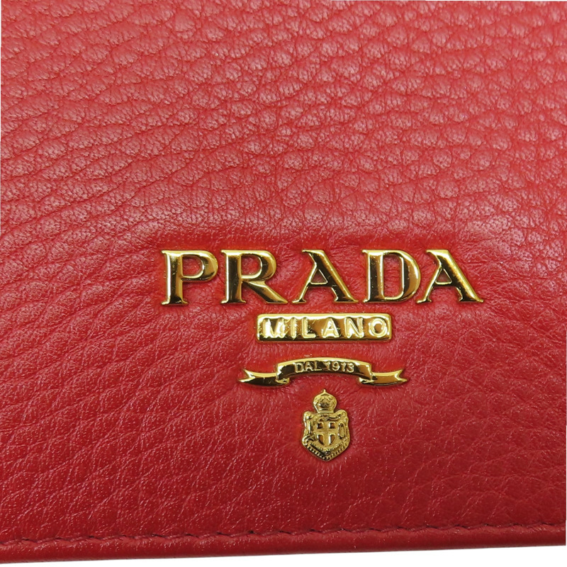 紅色 牛皮 金扣 短夾【PRADA 普拉達】-7