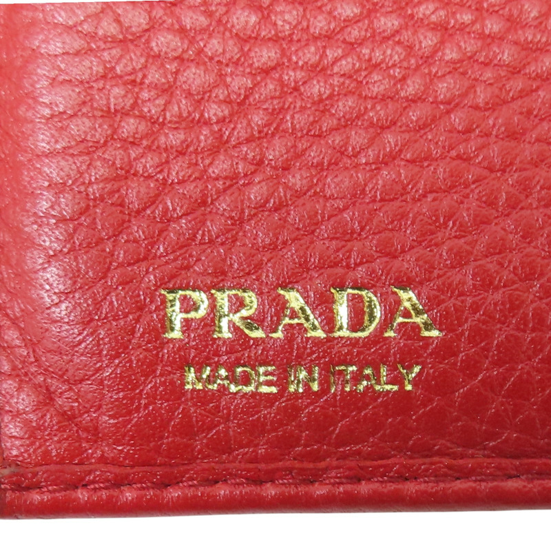 紅色 牛皮 金扣 短夾【PRADA 普拉達】-8