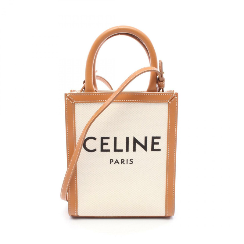 CELINE 迷你 Vertical Cabas 2Way 單肩包 手提包 193302 帆布 皮革 米色-0
