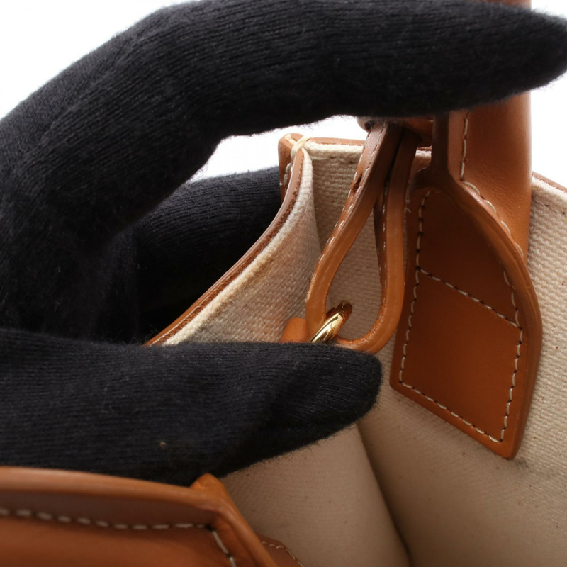 CELINE 迷你 Vertical Cabas 2Way 單肩包 手提包 193302 帆布 皮革 米色-5